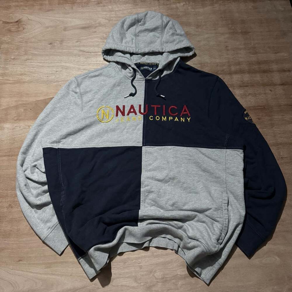 Nautica Jeans Company Y2K Colorblock Embroidered Oversized Hoodie XXL